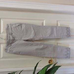 Loft Women's Gray Cropped Pants with Embroidered Hem Size 2